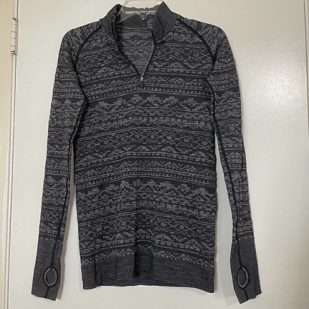 Lululemon 1/4 zip Gray black aztec knit pullover long sleeve top size 8